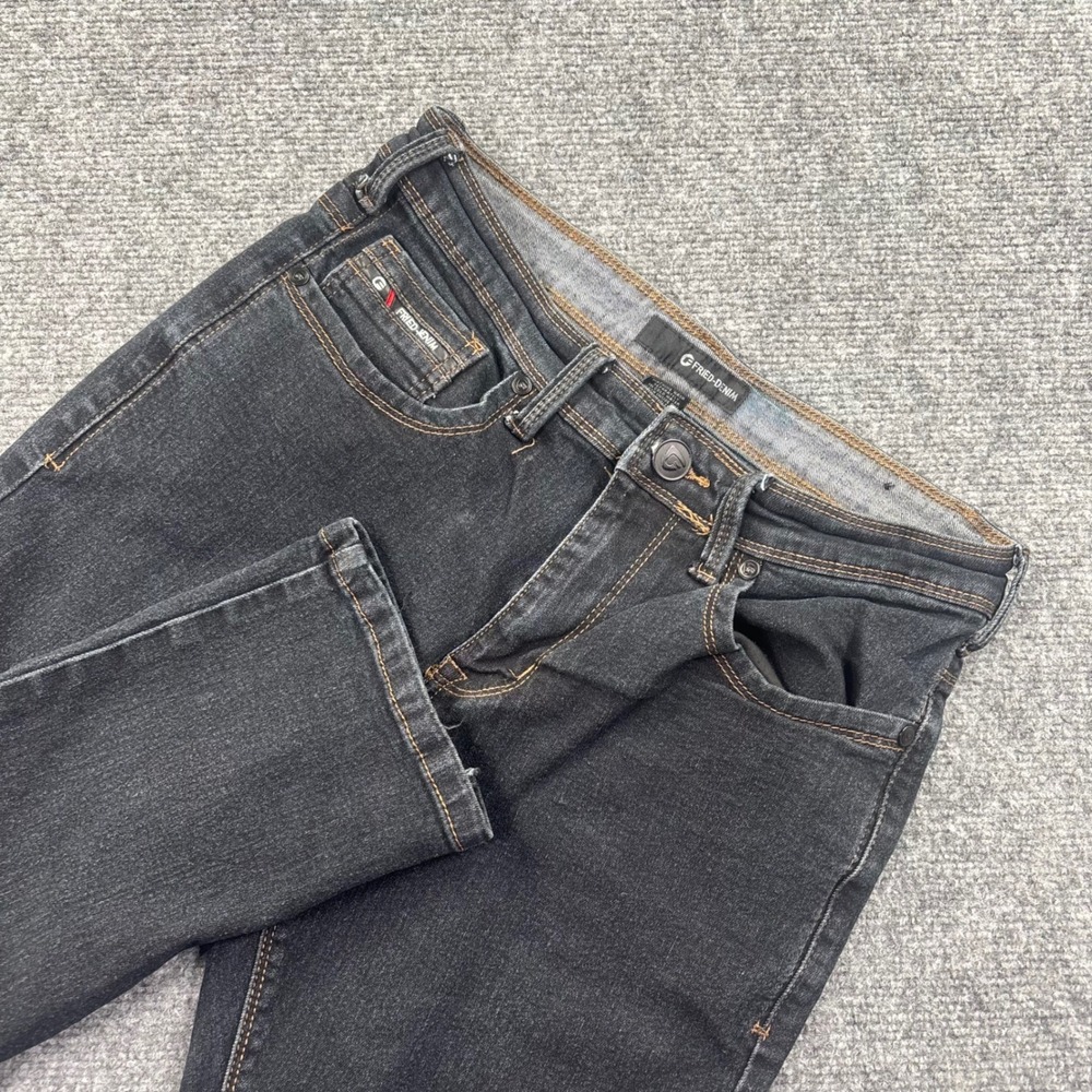 Fried Denim Slim Jeans 32x30 Black Moto Back‎ Pocket Contrast Stitch Mens